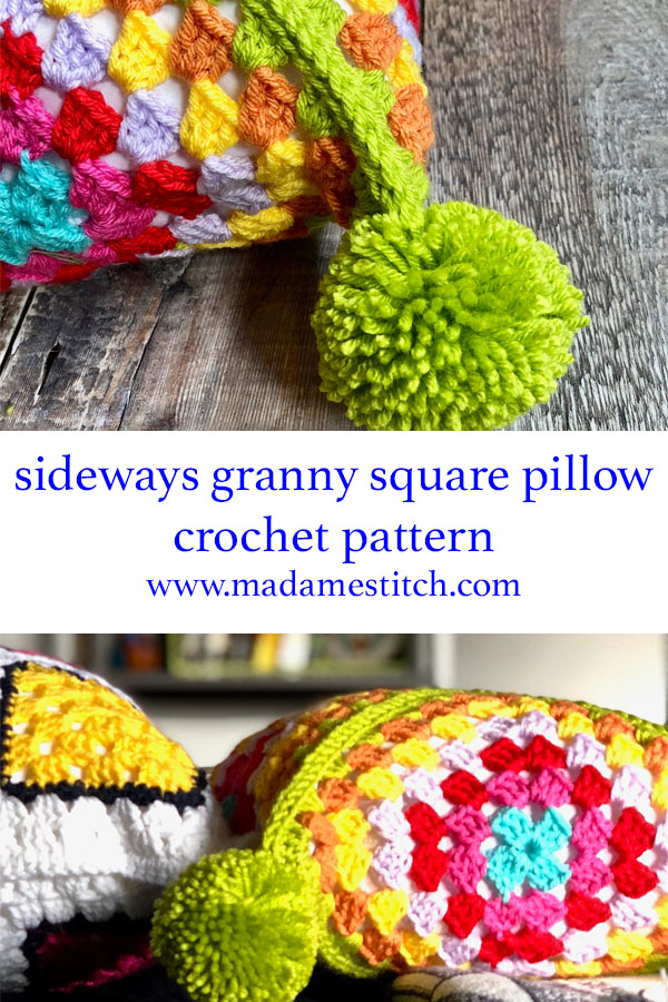 sideways granny square pillow | crochet pattern by MadameStitch