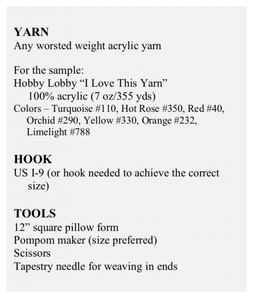 An example of the Materials and Tools section of a crochet pattern