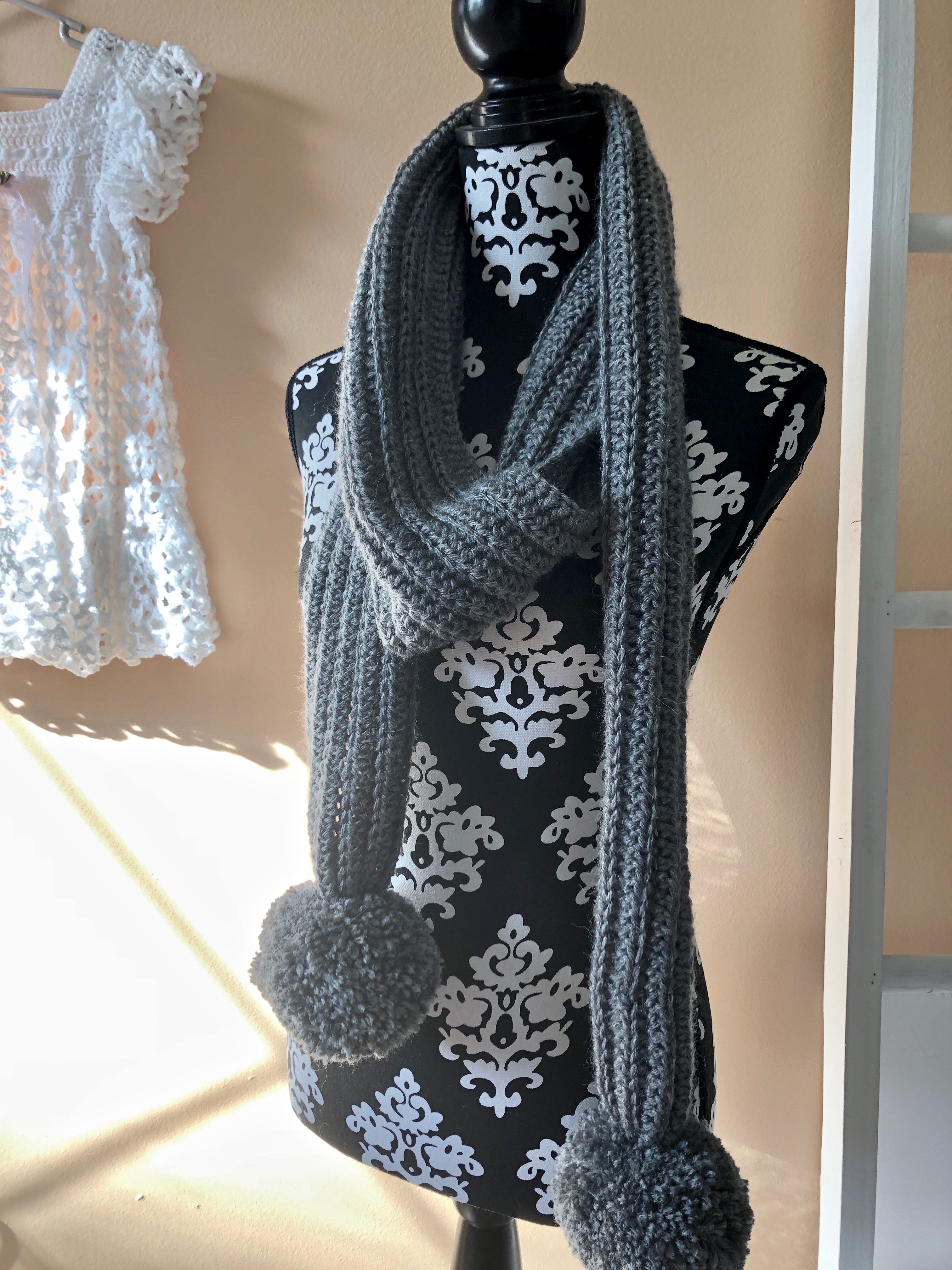 Photo of Ribbed Pompom Crochet Scarf by MadameStitch