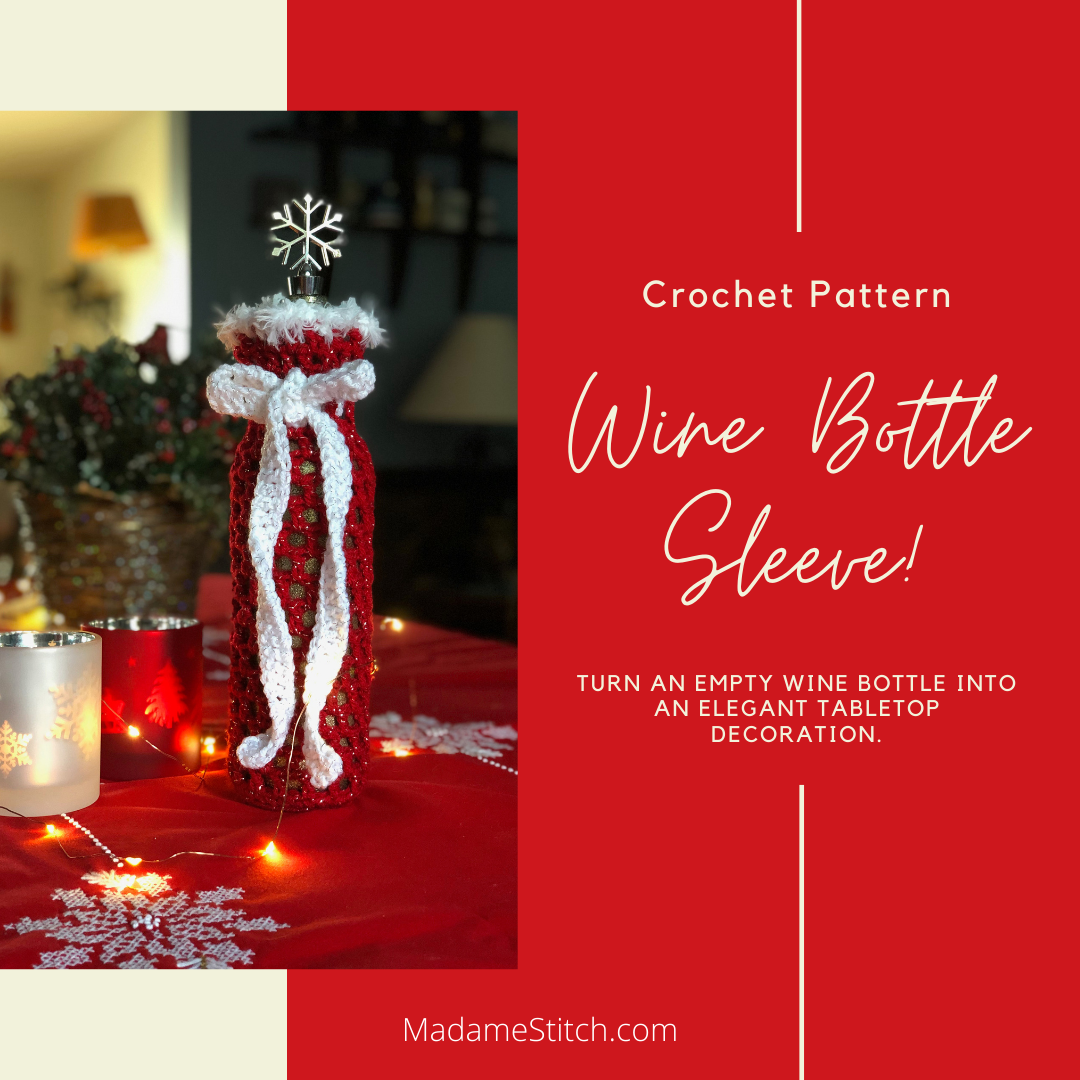 Free crochet pattern | Christmas Wine Bottle Sleeve