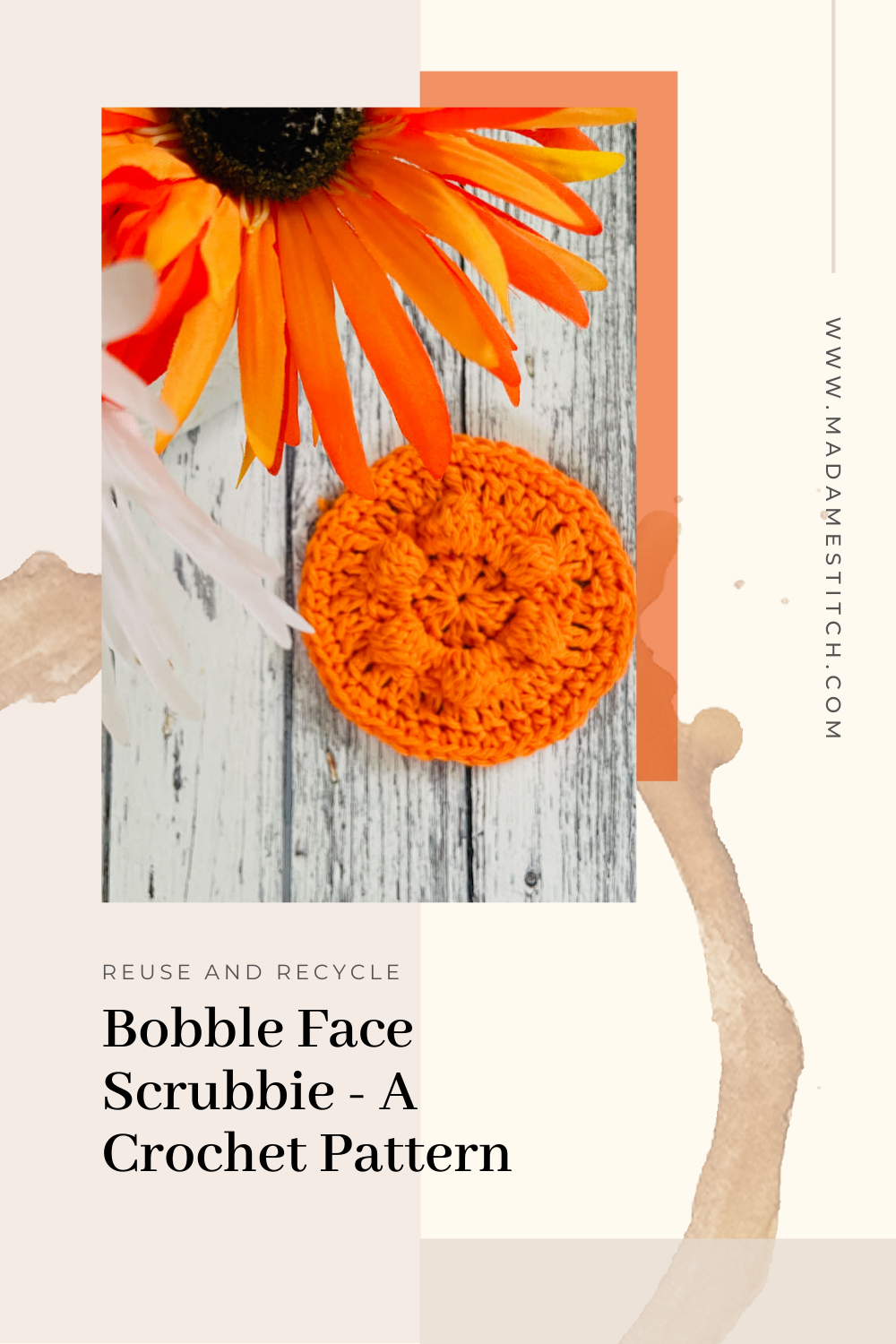 The bobble stitch face scrubbie crochet pattern by MadameStitch