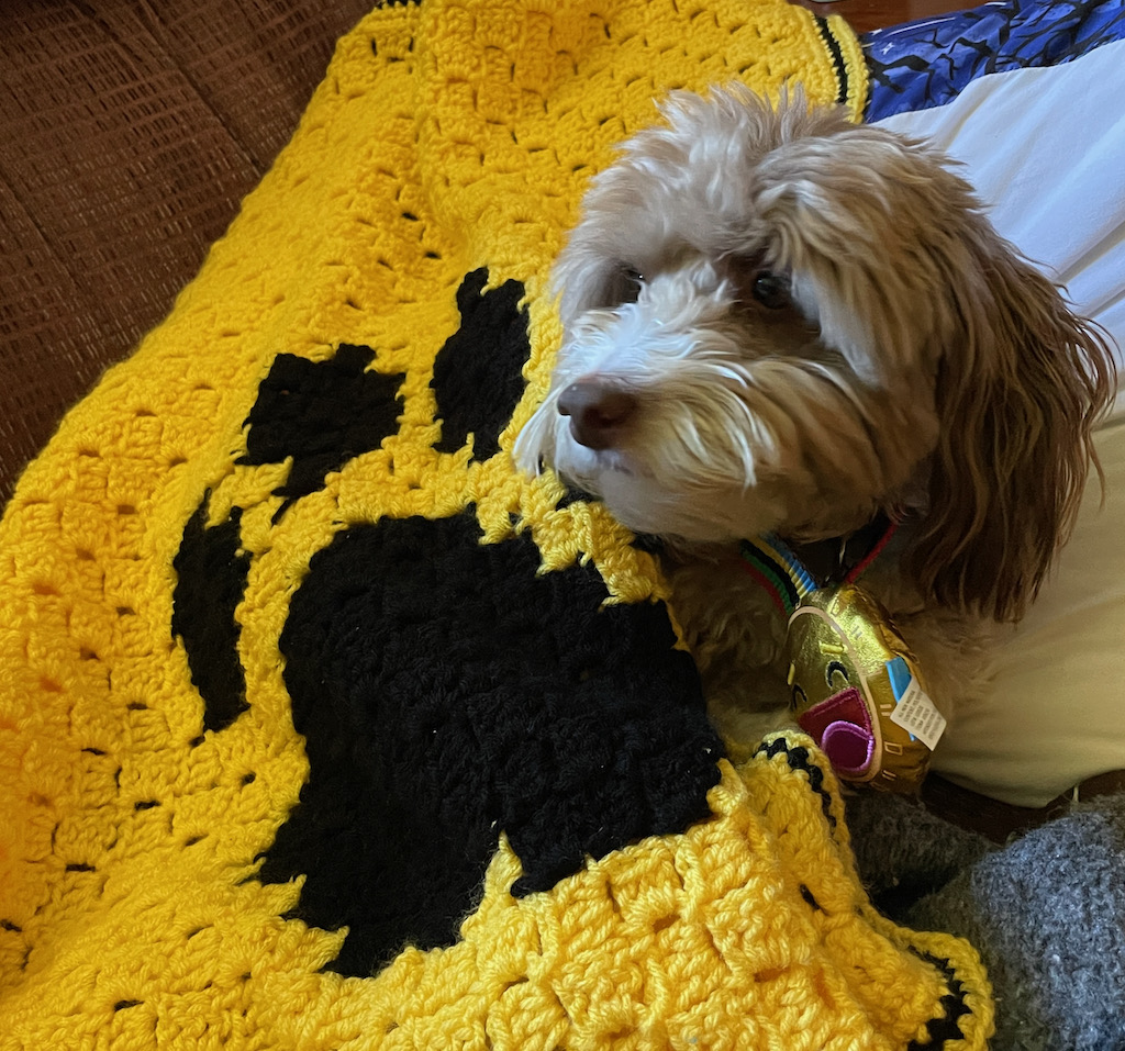 The Puppy Love dog blanket crochet pattern by MadameStitch