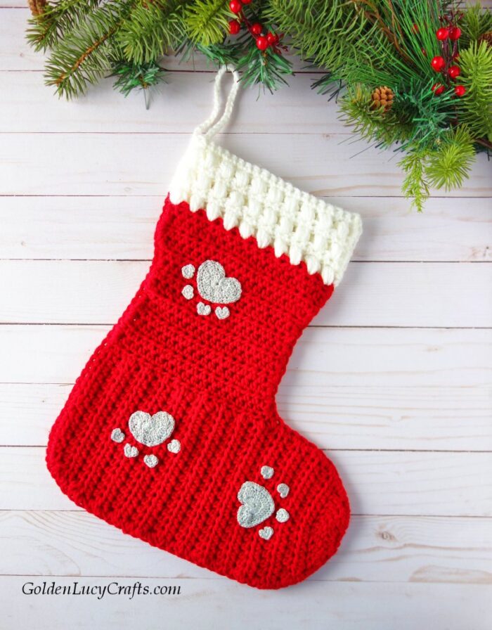 Dog Christmas Stocking Crochet Pattern by GoldenLucyCrafts
