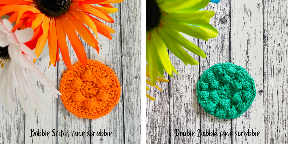 Bobble and double bobble stitch face scrubbies