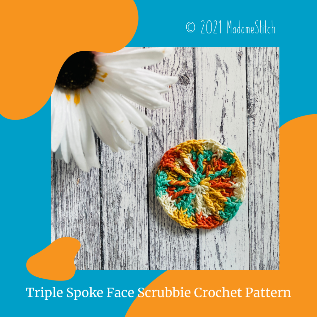 triple spoke face scrubbie crochet pattern by MadameStitch
