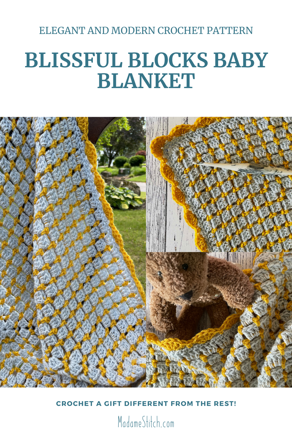 Pin to Pinterest - Blissful Blocks Baby Blanket crochet pattern by MadameStitch