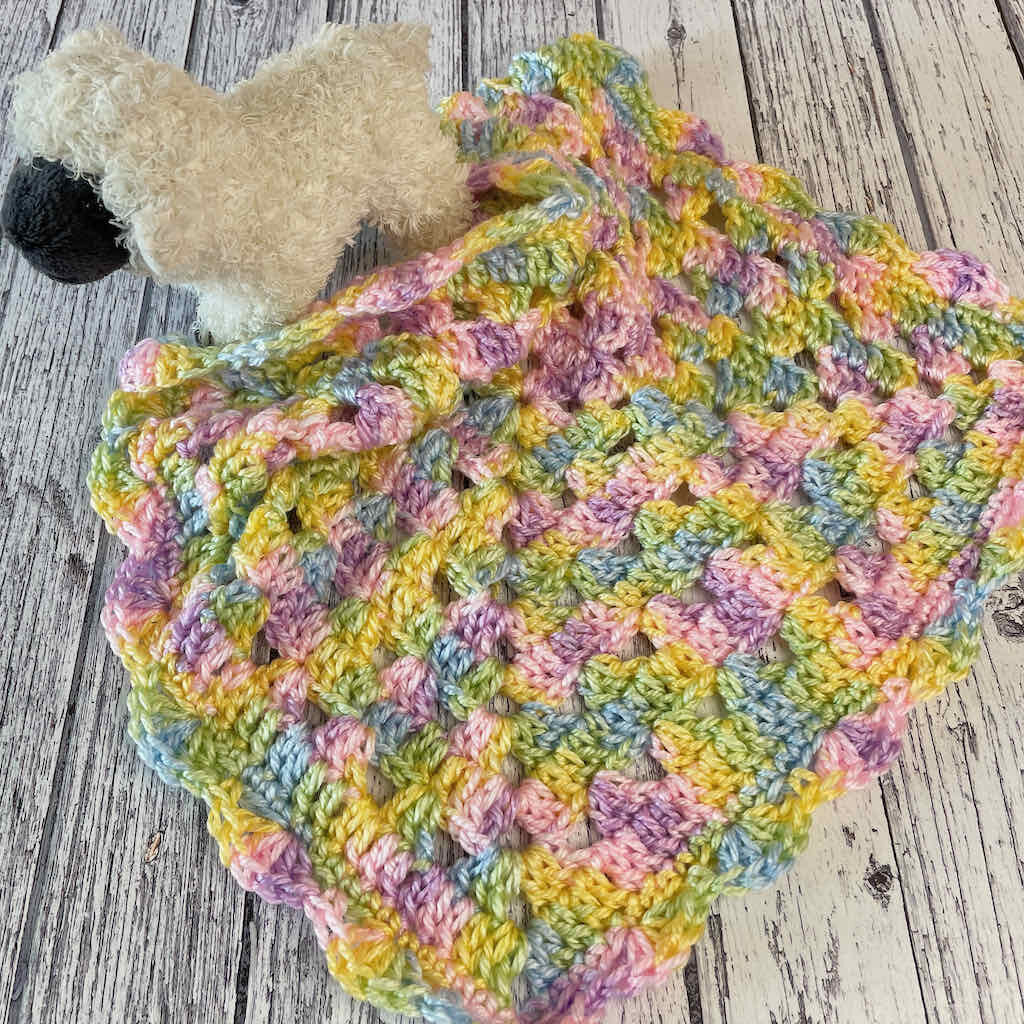 Preemie granny square lovey baby blanket crochet pattern with sheep by MadameStitch