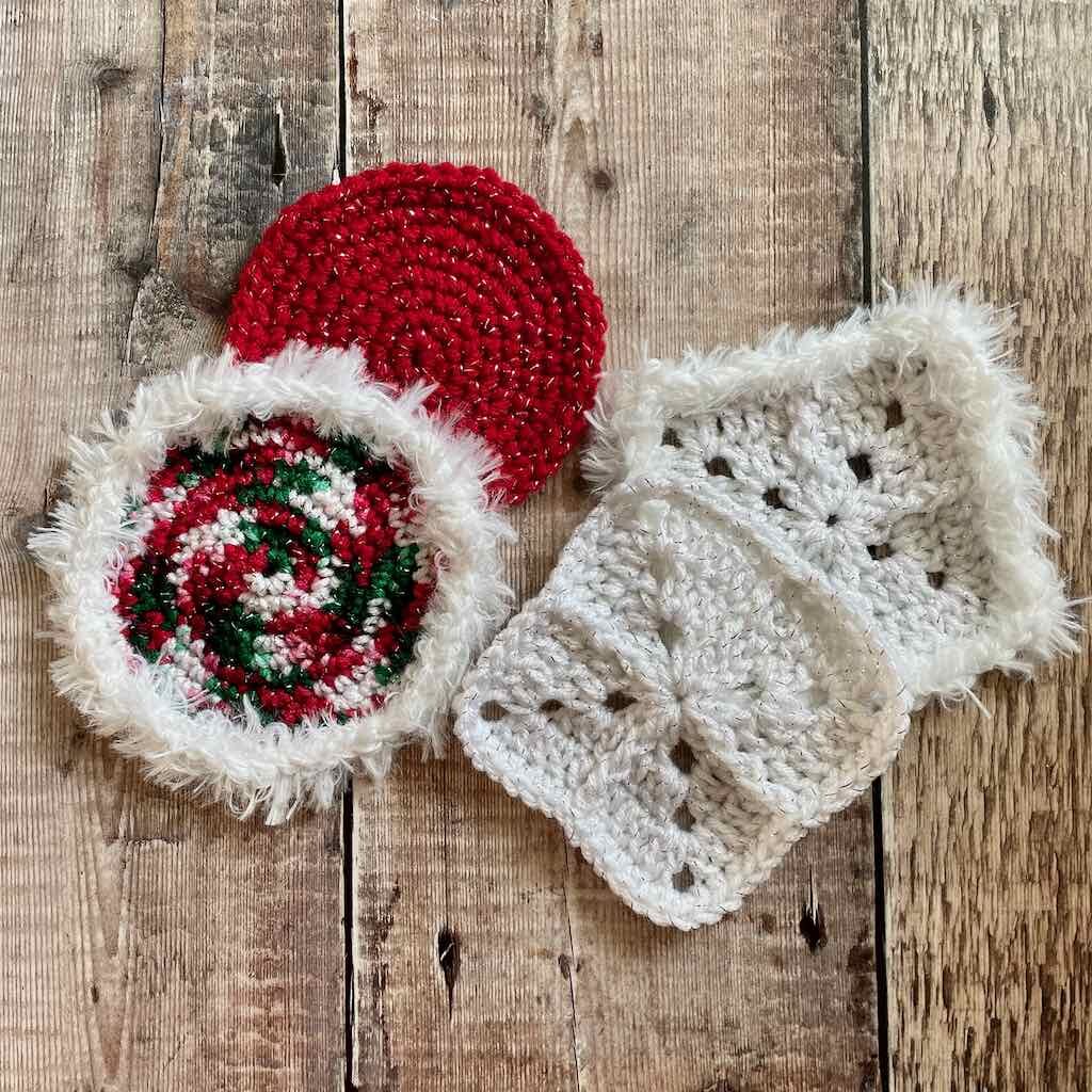 The round and square versions of the Winter Wonderland Coaster - a crochet pattern by MadameStitch