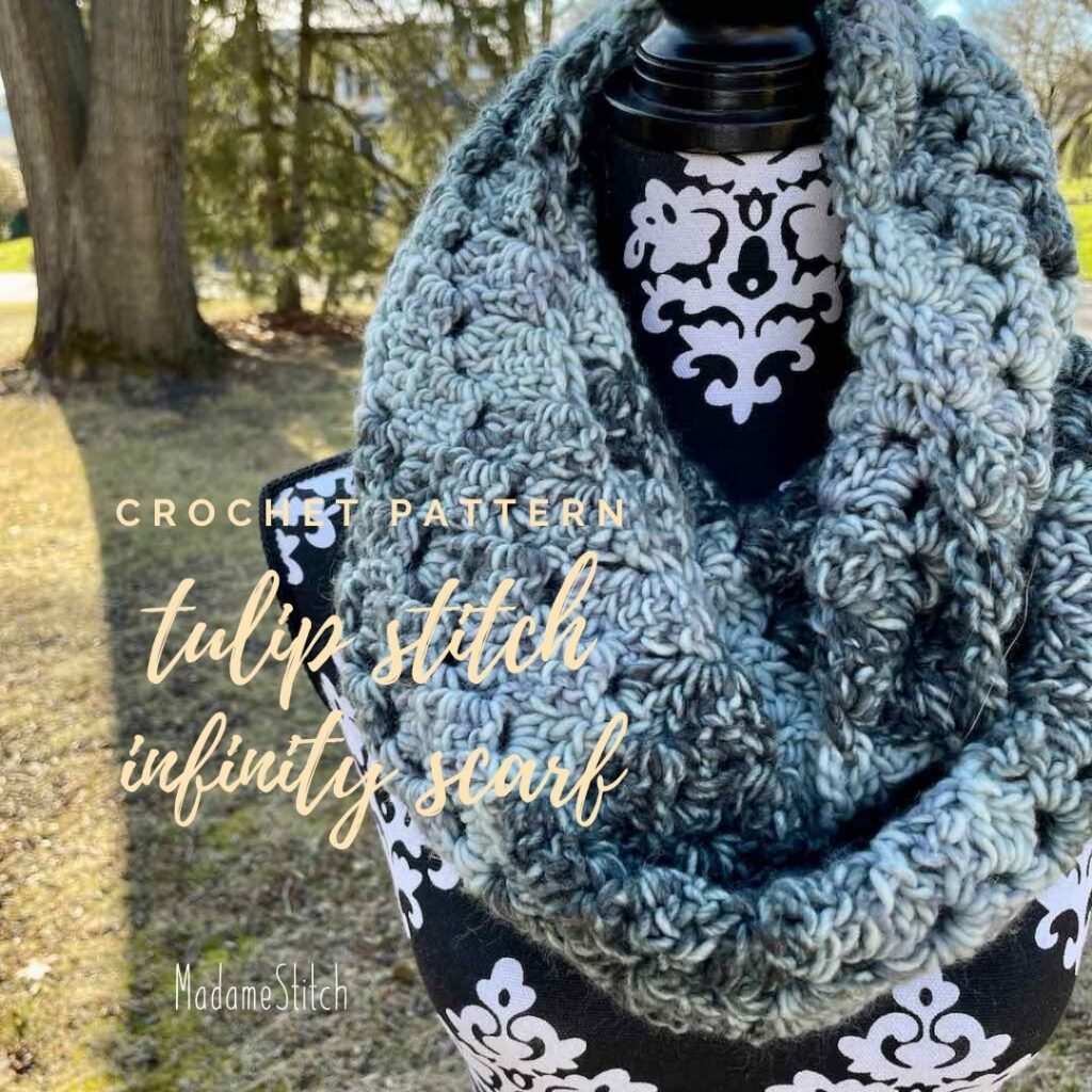 Tulip Stitch Infinity Scarf with a nature background