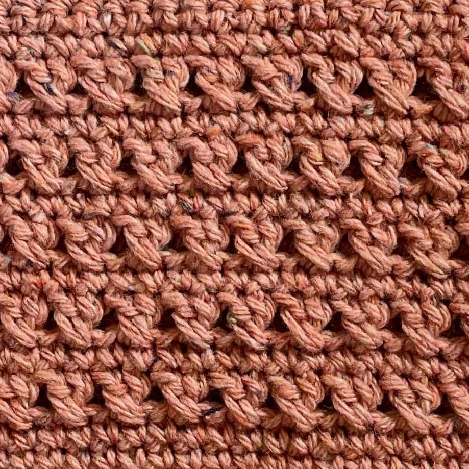 Closeup of the crossed double crochet stitch