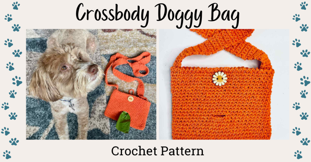 Photo of a dog and a crochet crossbody bag