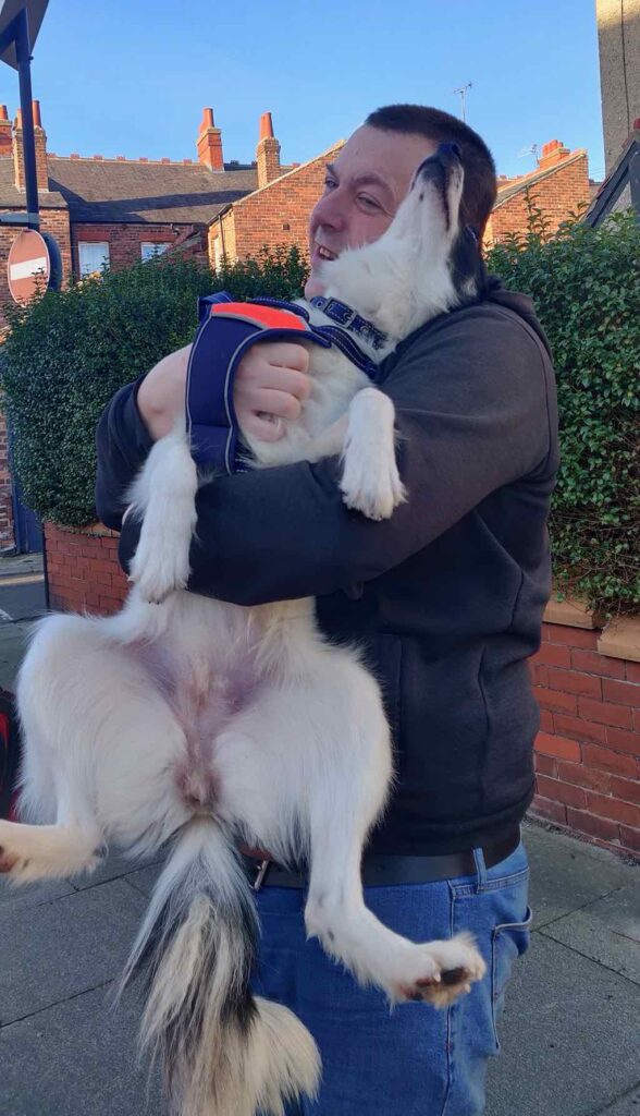 Hubby with rescue dog Annie