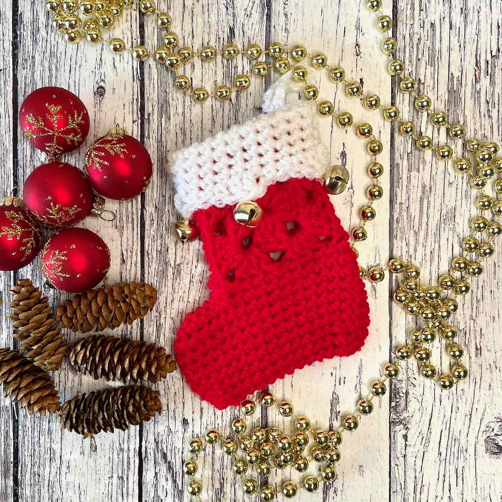 A mini granny square stocking ornament to brighten your tree