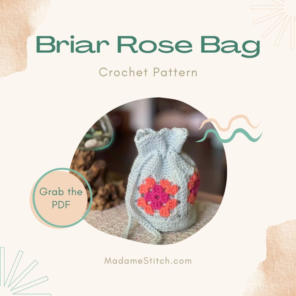 Feature image of Briar Rose granny square drawstring bag