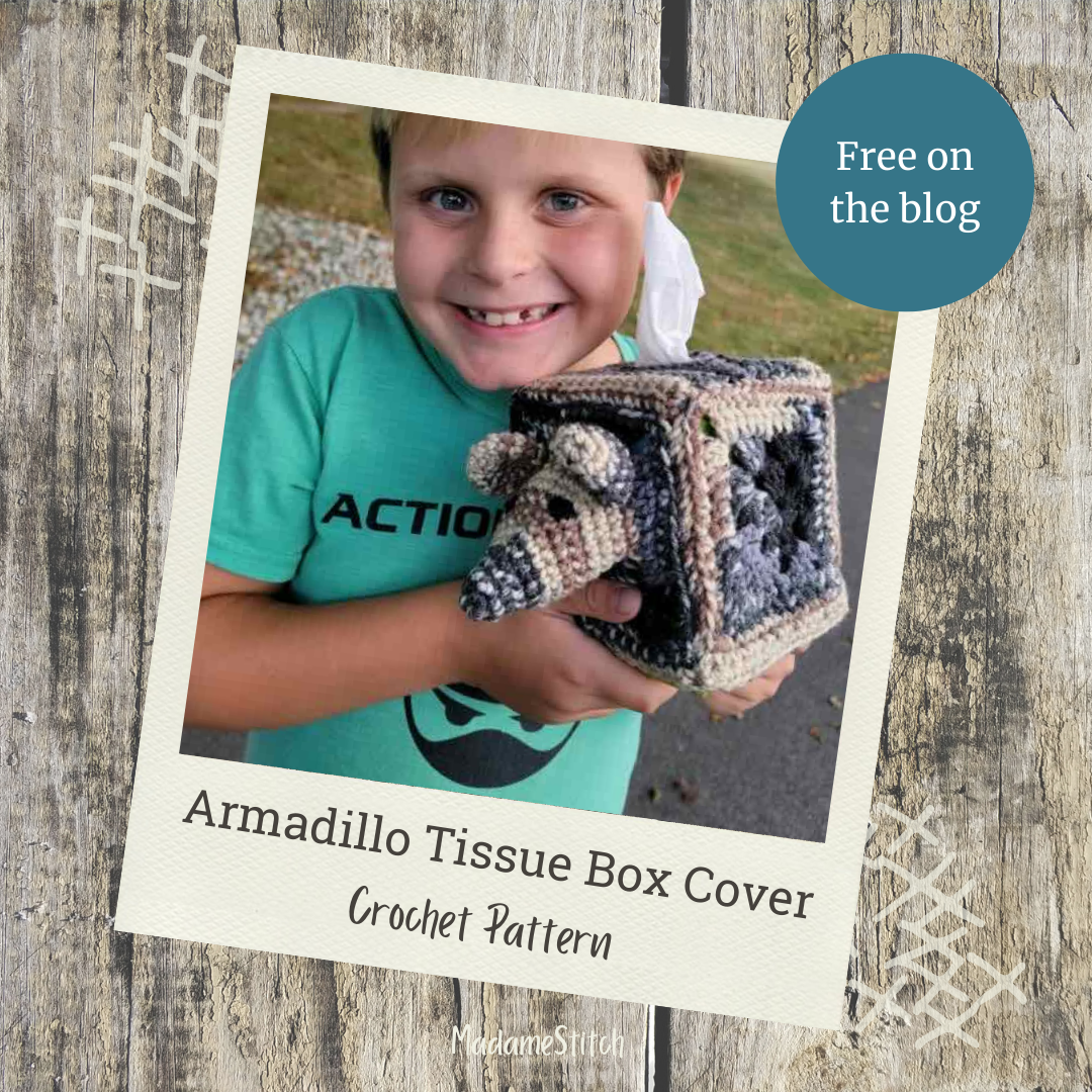 The Armadillo Tissue Box Cover crochet pattern by MadameStitch