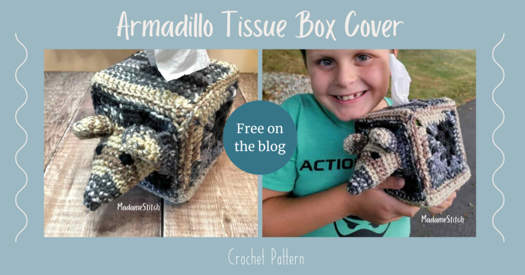 The Armadillo Tissue Box Cover crochet pattern by MadameStitch - free on the blog