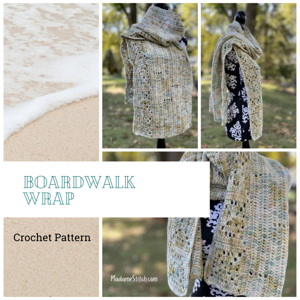 The Boardwalk Wrap double crochet scarf crochet pattern by MadameStitch