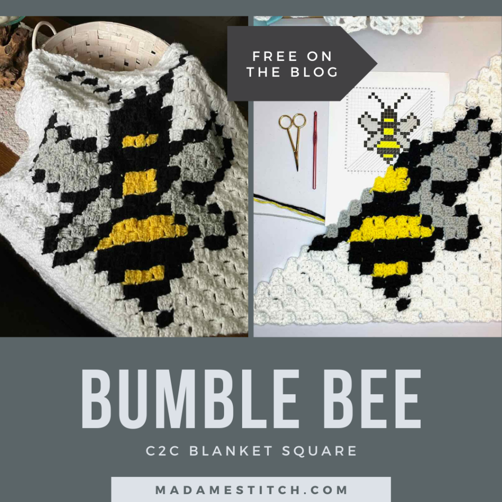 The Bumble Bee C2C blanket square free crochet pattern by MadameStitch