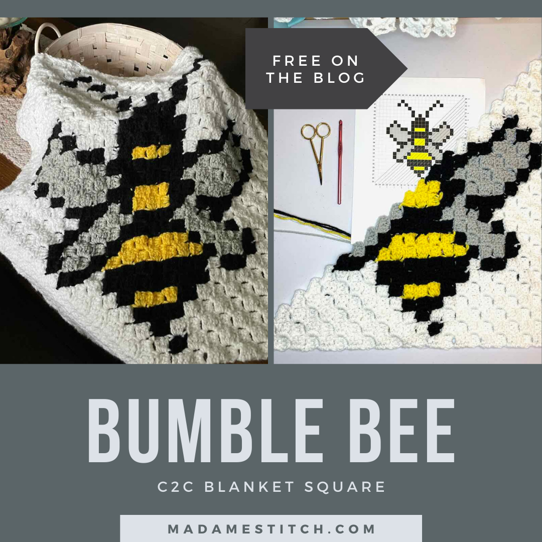 Easy Bumble Bee C2C blanket square crochet pattern