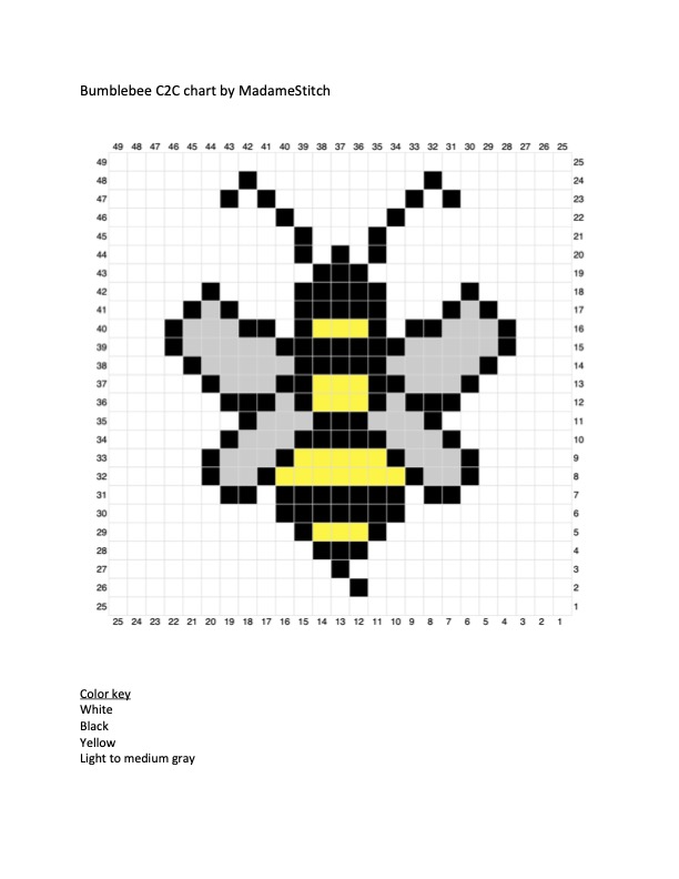 Chart for the Bumble Bee C2C blanket square - free crochet pattern by MadameStitch