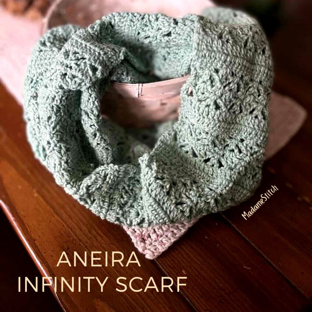 A lightweight winter scarf | The Aneira Infinity Scarf | A crochet design by MadameStitch