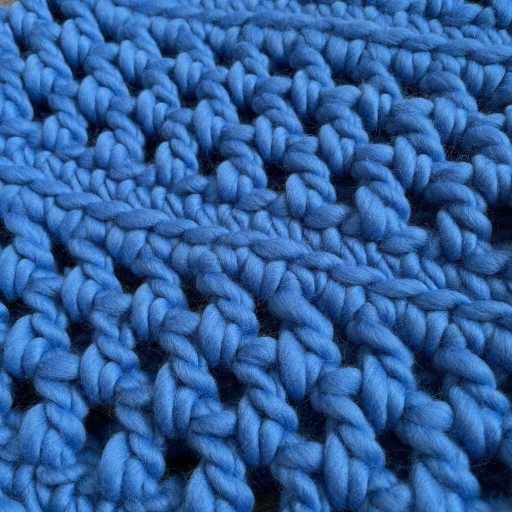 Closeup of the super bulky cowl, a crochet pattern by MadameStitch