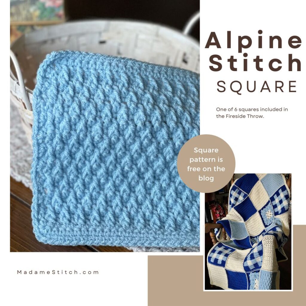 The crochet alpine stitch afghan square for the Fireside Throw CAL by MadameStitch
