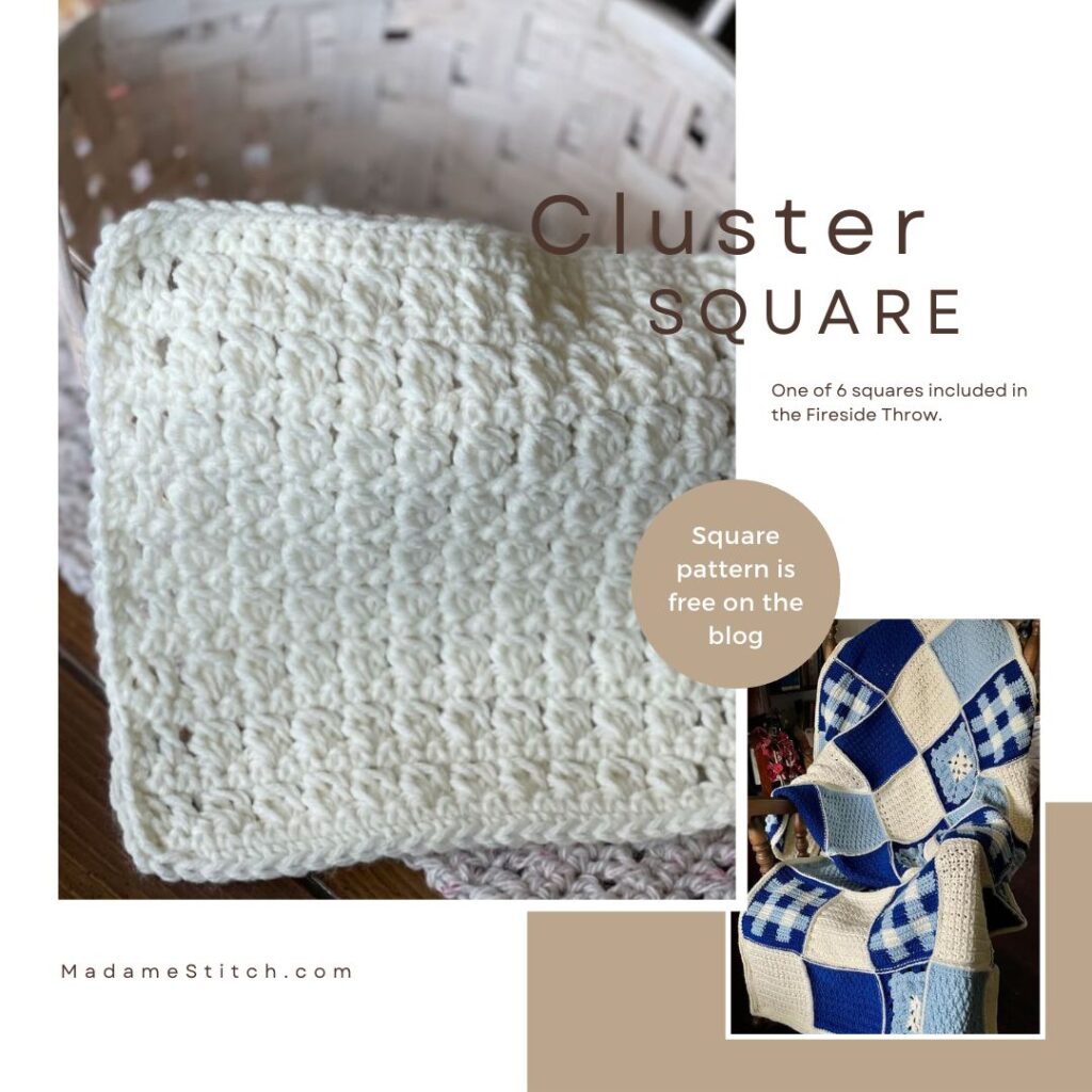 The crochet cluster stitch afghan square free pattern by MadameStitch