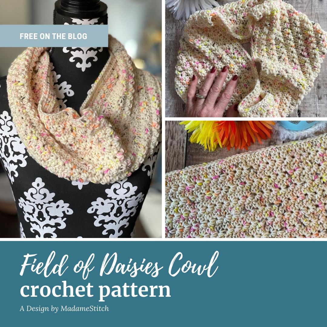 A beautiful stash busting crochet daisy stitch cowl
