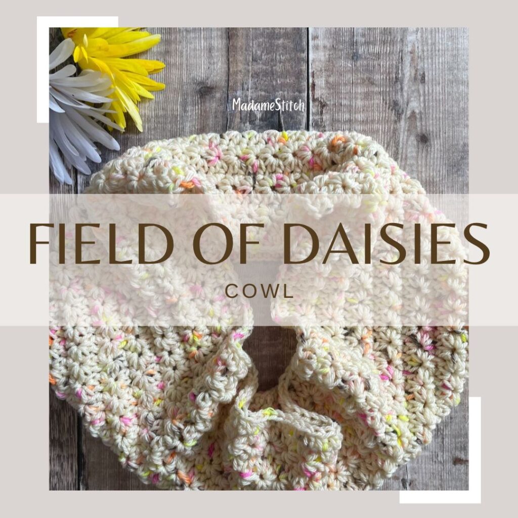 A crochet daisy stitch cowl | The Field of Daisies crochet pattern by MadameStitch