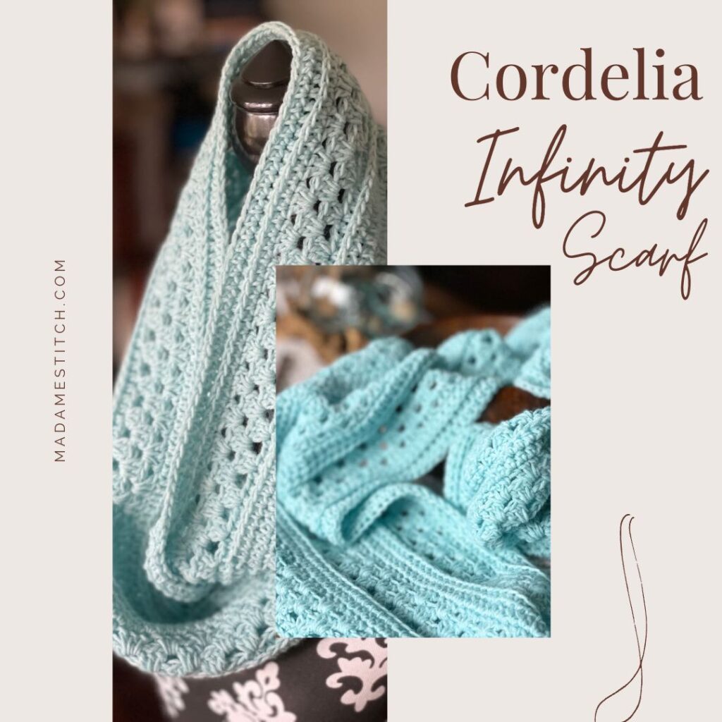 The Cordelia crochet infinity scarf pattern free on the blog | A design by MadameStitch