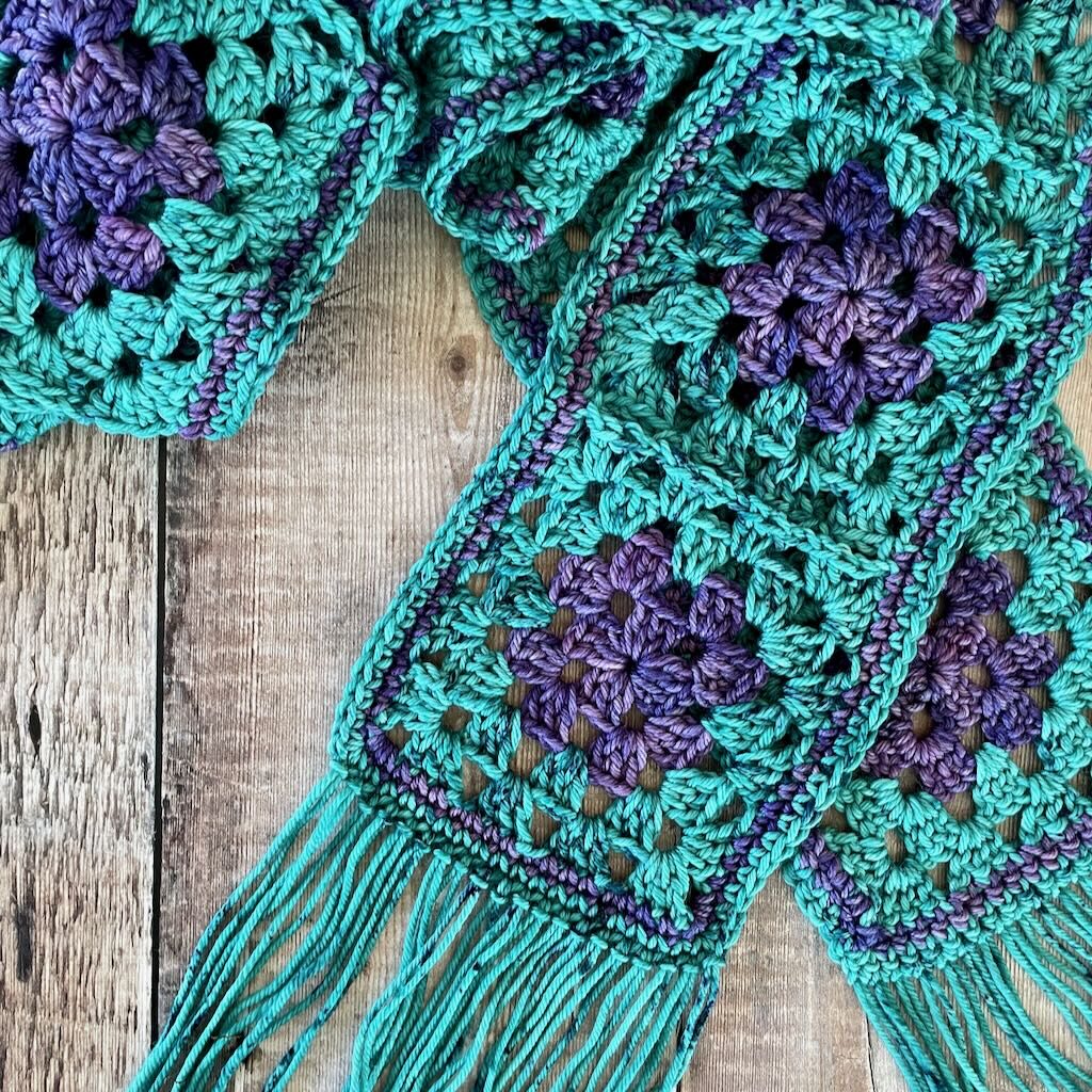 The Keely Scarf | A crochet granny square scarf pattern by MadameStitch