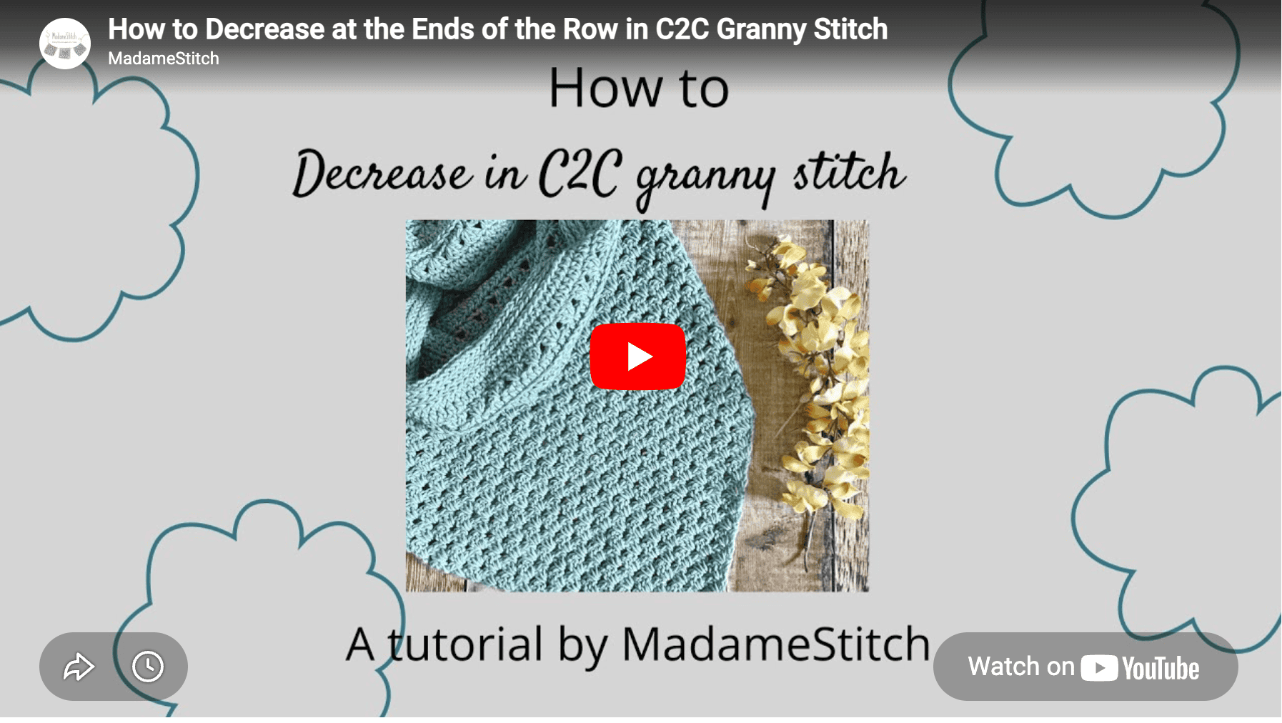 Click here to view the tutorial for C2C granny stitch decrease on YouTube