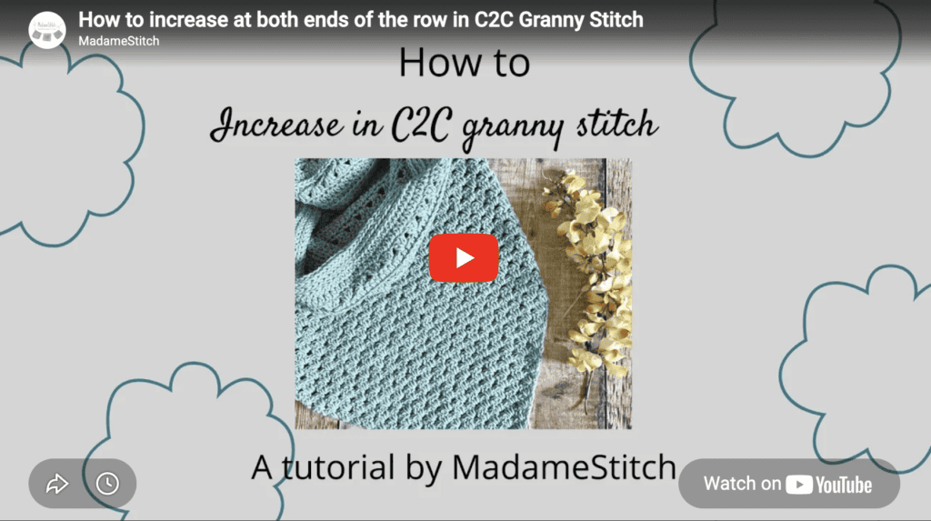 Click here to view the video for C2C granny stitch increase on YouTube