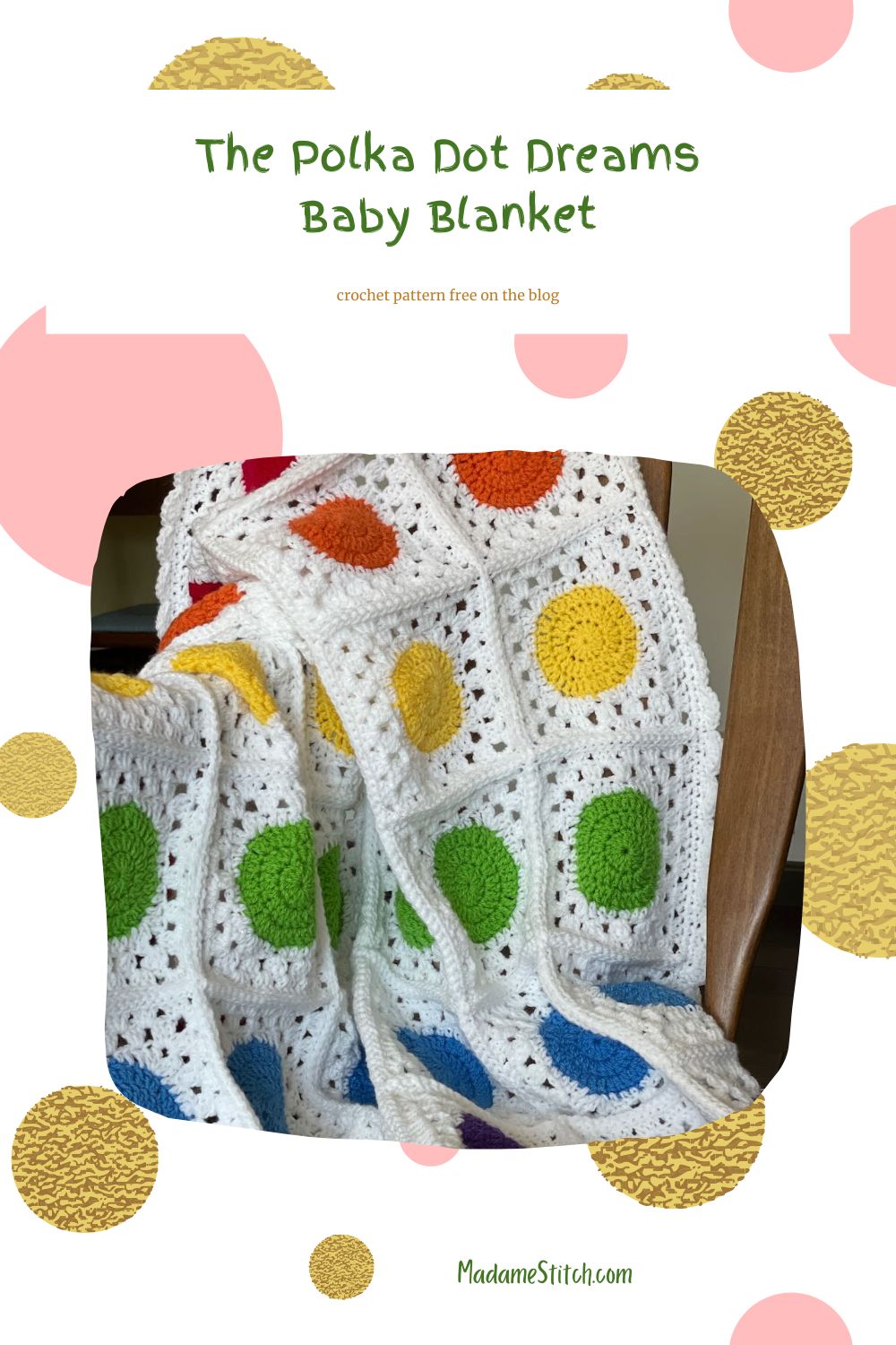 The Polka Dot Dreams granny square baby blanket | A design by MadameStitch