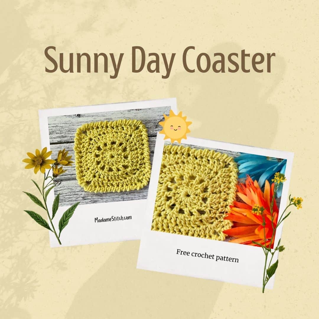 A sun-inspired crochet coaster for a cool summer vibe
