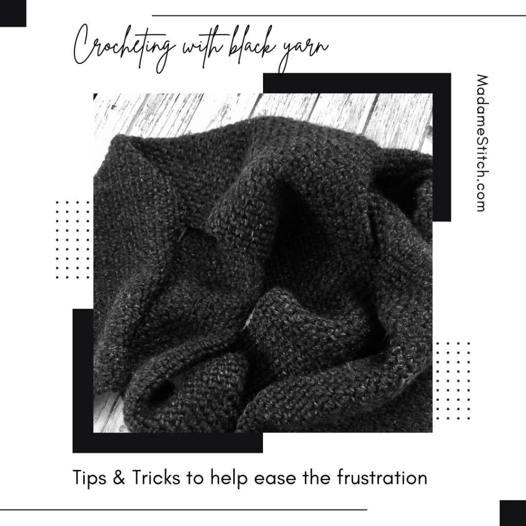 A picture of a scarf - crocheting with black yarn