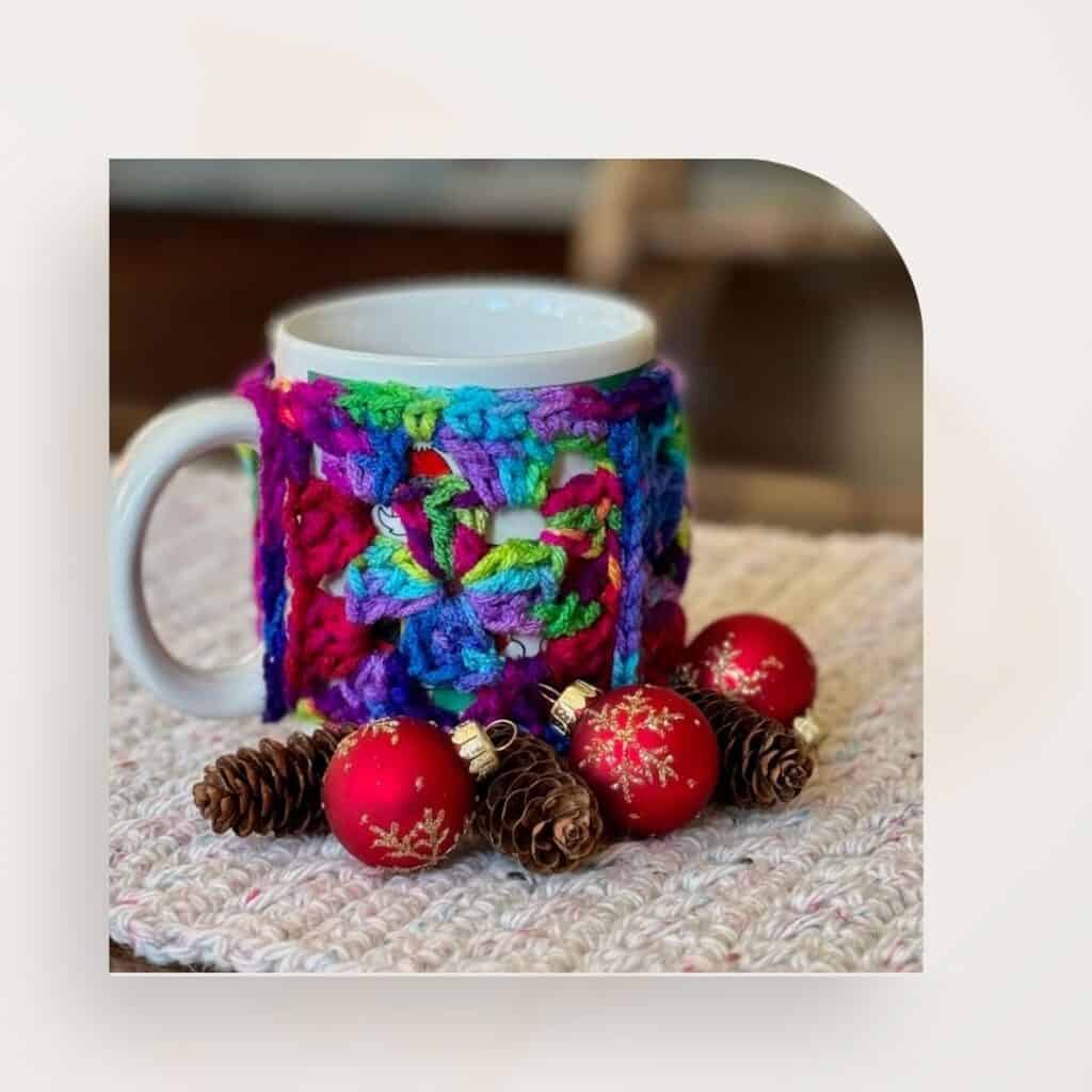 Photo of a crochet mug cozy