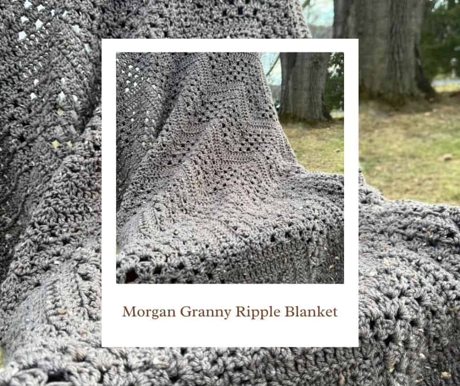 Photo of a granny ripple stitch blanket outdoors