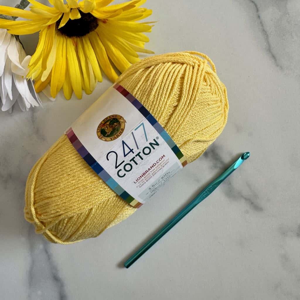 Photo of a skein of yellow yarn for the crochet washcloth