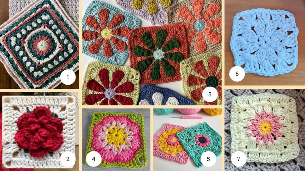 Crochet Flower Square Patterns 1-7