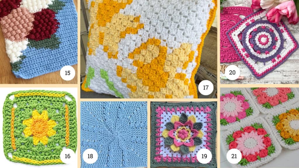 Crochet Flower Square Patterns Collage 15-21
