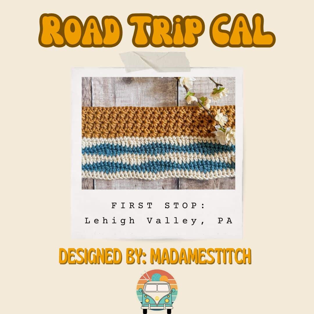 A beautiful crochet blanket strip that tells a story and starts a road trip