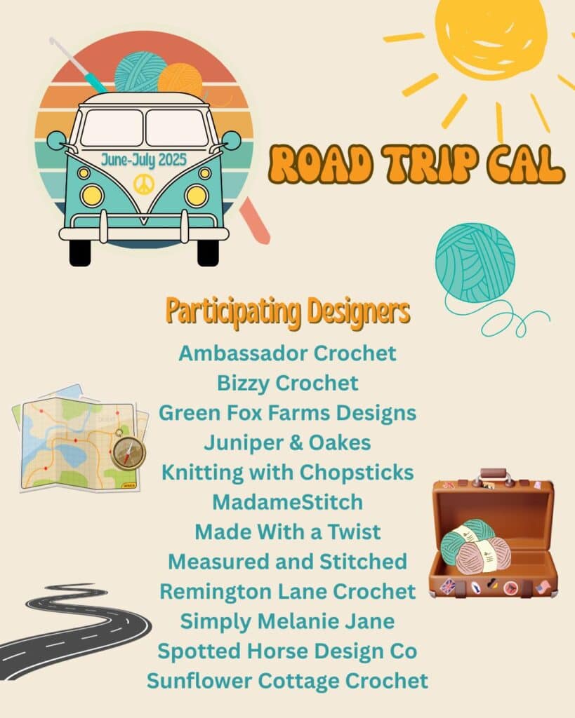 A list of participating designers in the Road Trip Blanket free crochet along