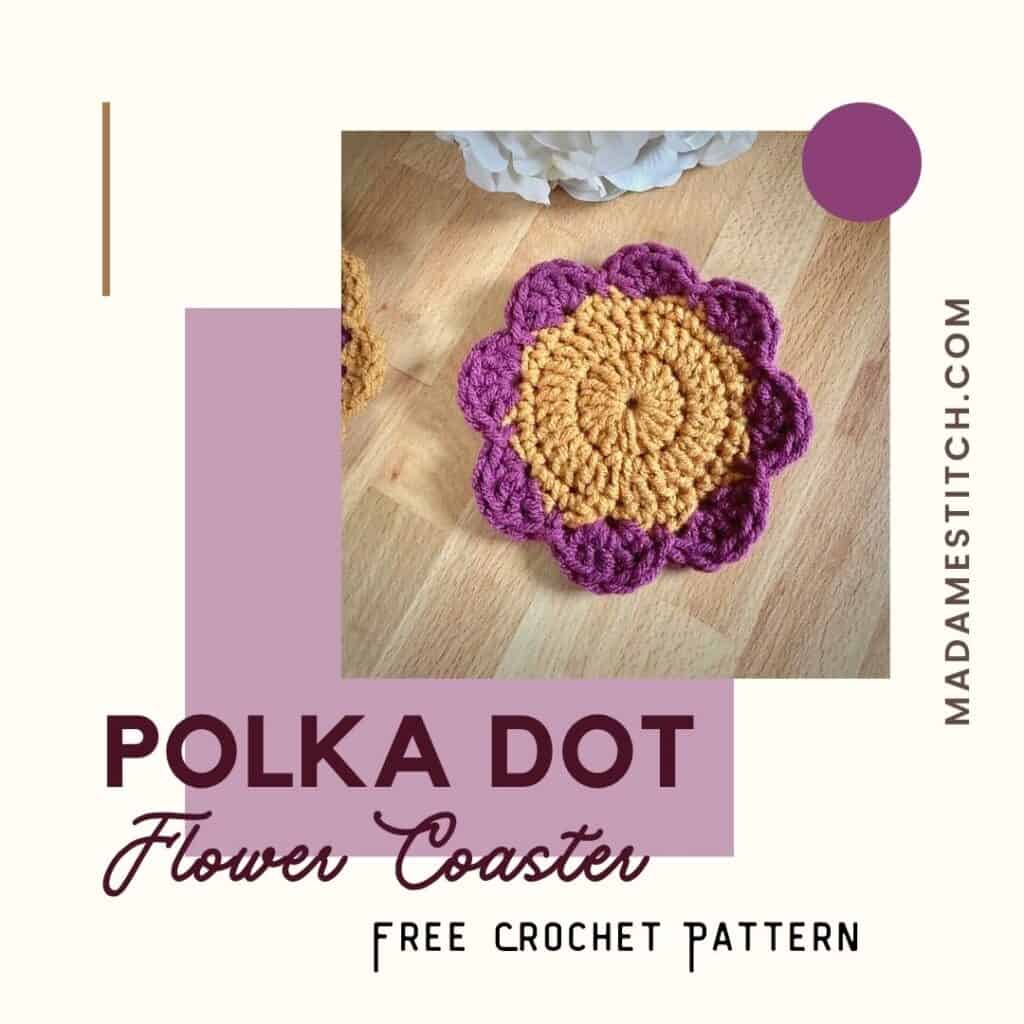A photo of a flower inspired crochet coaster