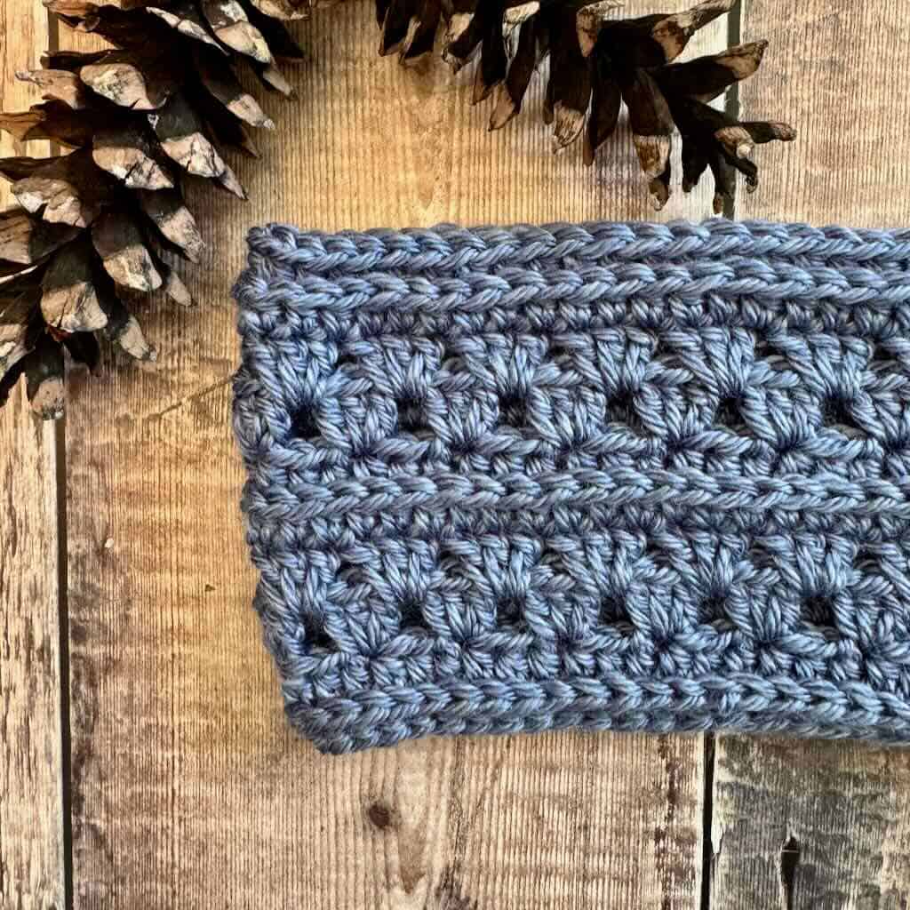 A closeup of the Cordelia Ear Warmer to see the stitch detail
