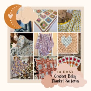 Collage image showing 9 of 10 Easy Crochet Baby Blanket Patterns