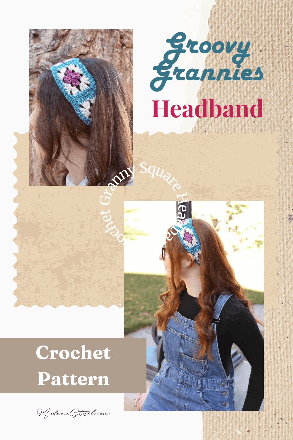 This is the pin for the crochet granny square headband. Pin it for later.