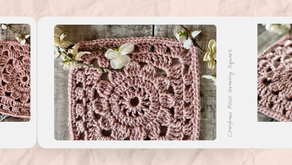Three photos of the Compass Rose Granny Square