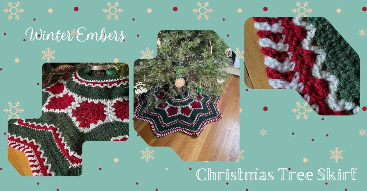 3 photos of the Winter Embers Christmas Tree Skirt